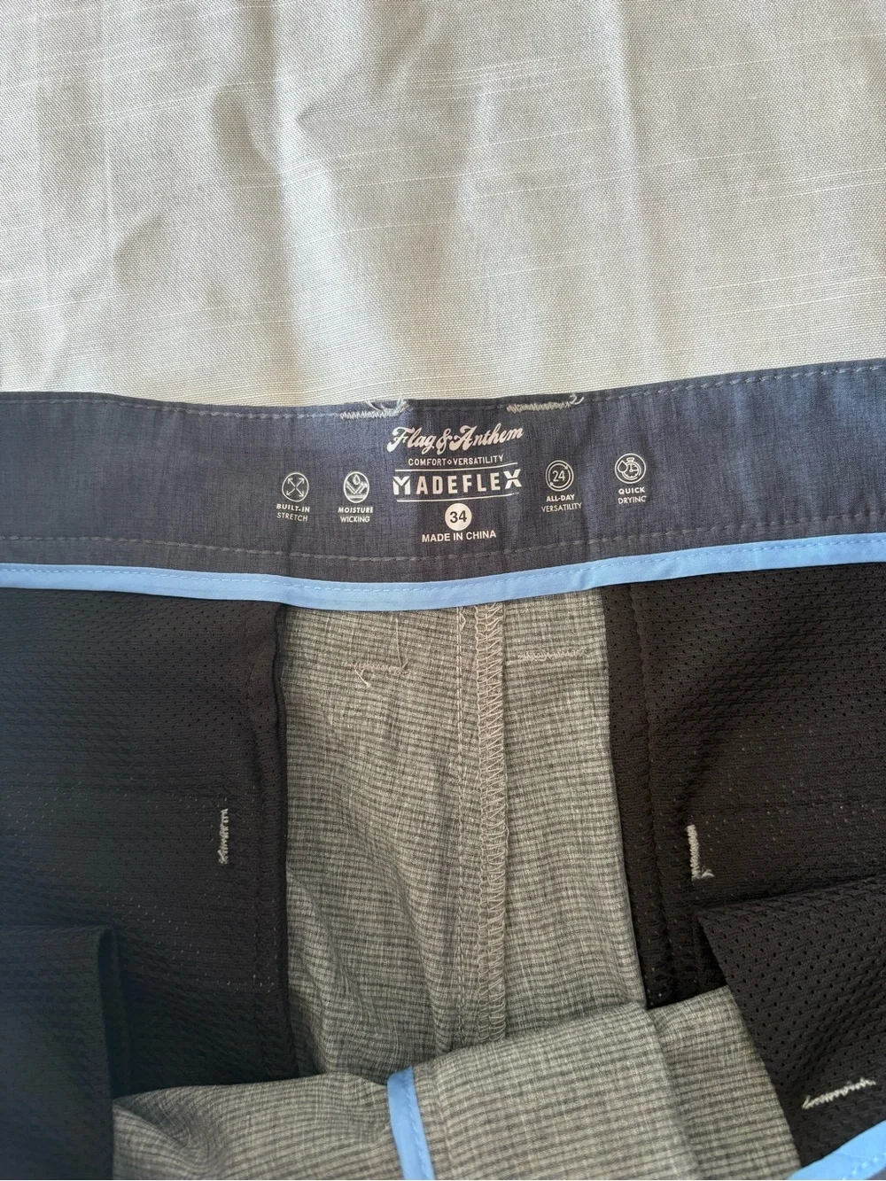 NWT Flag & Anthem Men's Gray MadeFlex Performance Shorts size 34
